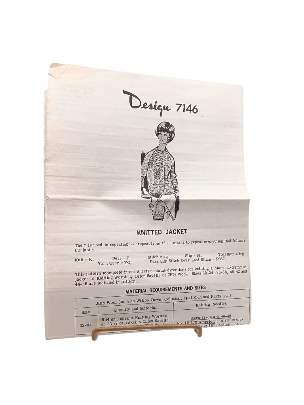 Vintage Design 7146 Knitted Jacket Pattern For Sizes 32-46 Diamond Trimmed Compl